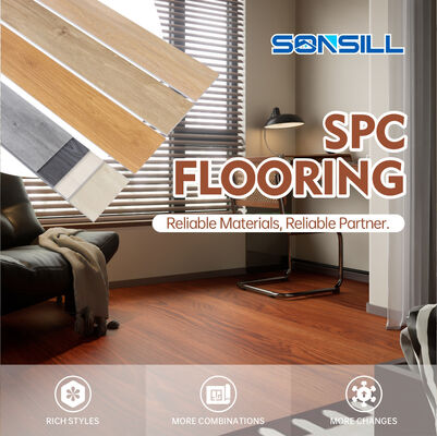 ফর্মালডিহাইড E0 এসপিসি ফ্লোরিং পিভিসি চুনাপাথর কাঁচামাল সহ বাণিজ্যিক এবং আবাসিক ব্যবহারের জন্য উন্নত স্থায়িত্বের ফ্লোরিং সমাধান