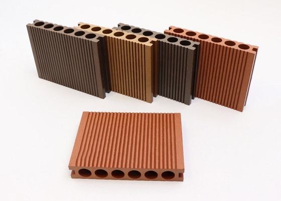 140x25mm কো এক্সট্রুশন WPC ডেকিং পুনর্ব্যবহৃত কাঠ প্লাস্টিক কম্পোজিট ফ্লোরিং